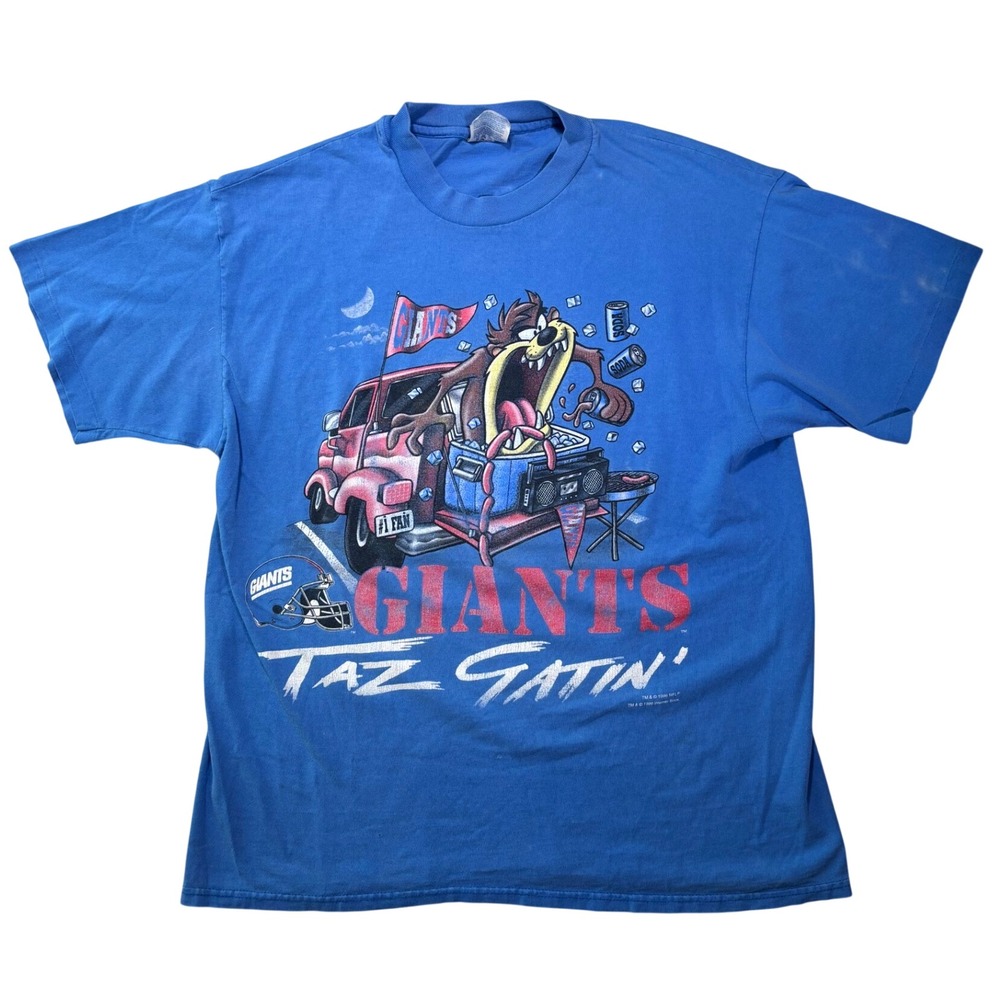 Vintage 1996 New York Giants Looney Tunes Taz Gatin T-Shirt Blue Large NFL RARE